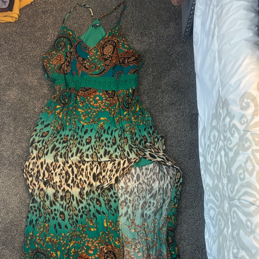 Fashion Nova Teal and Brown Paisley Maxi Dress